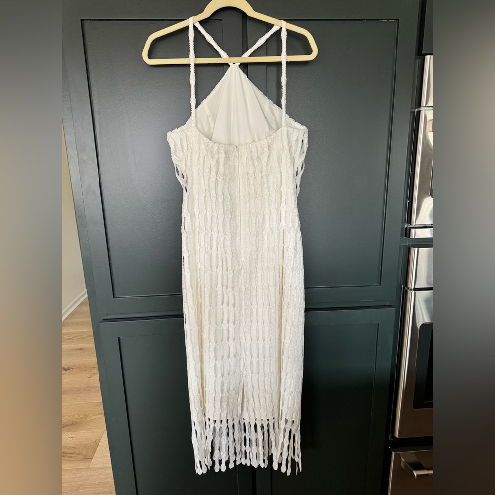 NWT Antonio Melani White Crochet Midi Asha Dress Fringe Hem Halter Resort ~ 10 - Picture 8 of 10